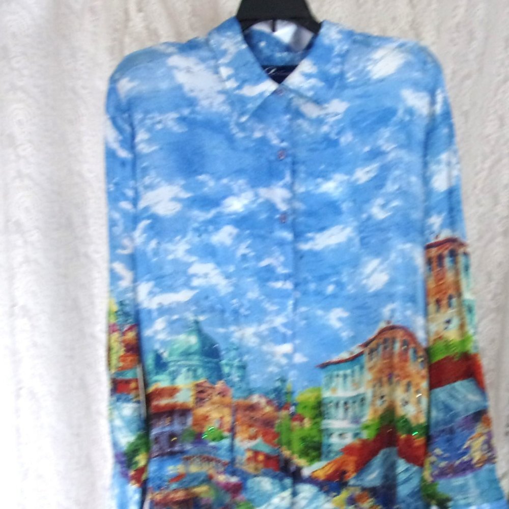 Artseapea Tunic Blouse Sea Design Blue Multi Size L